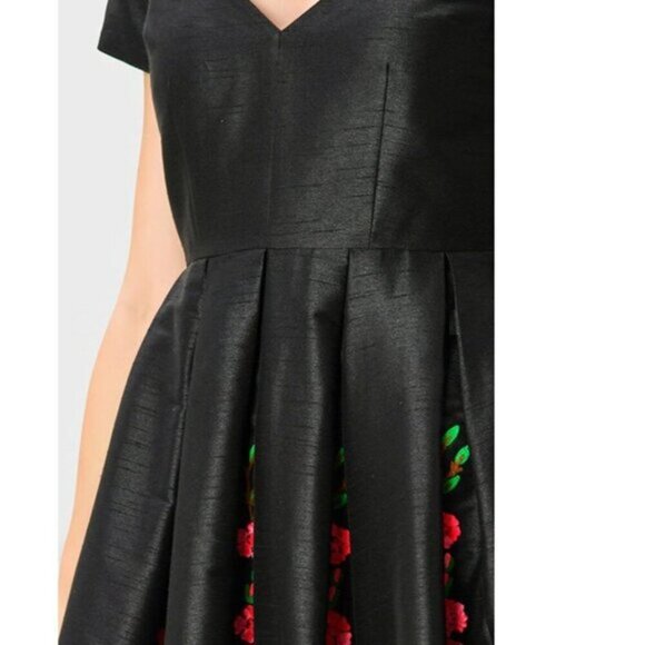 eShakti Floral Embroidery Dupioni Sweetheart Dress - Picture 12 of 16